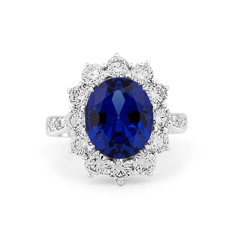4.60 CT Oval Bue Sapphire Flower Ring - ZIZOV DIAMONDS