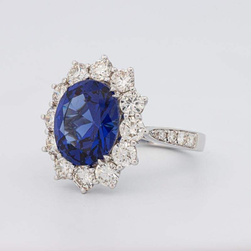 4.60 CT Oval Bue Sapphire Flower Ring - ZIZOV DIAMONDS