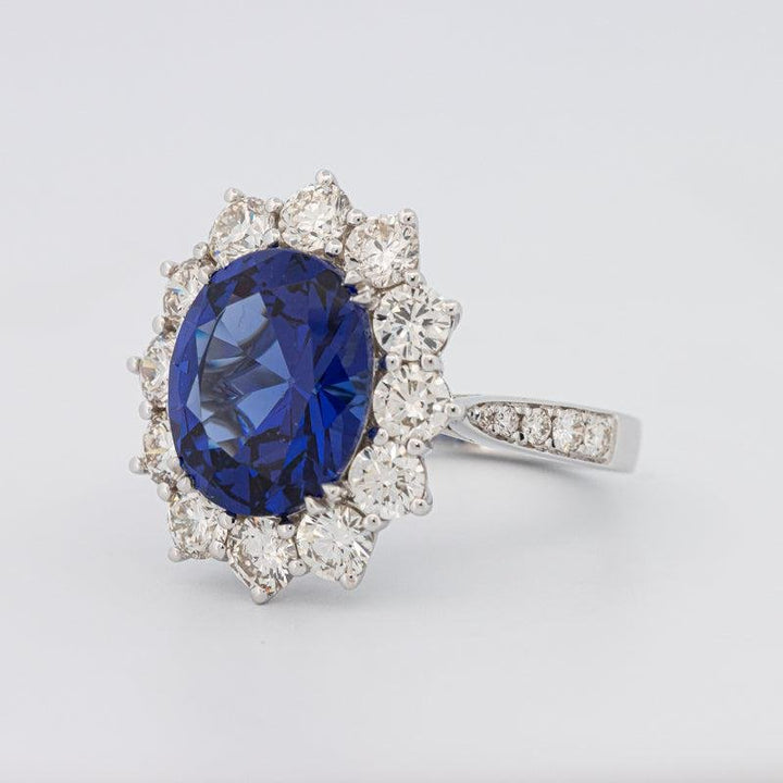 4.60 CT Oval Bue Sapphire Flower Ring - ZIZOV DIAMONDS