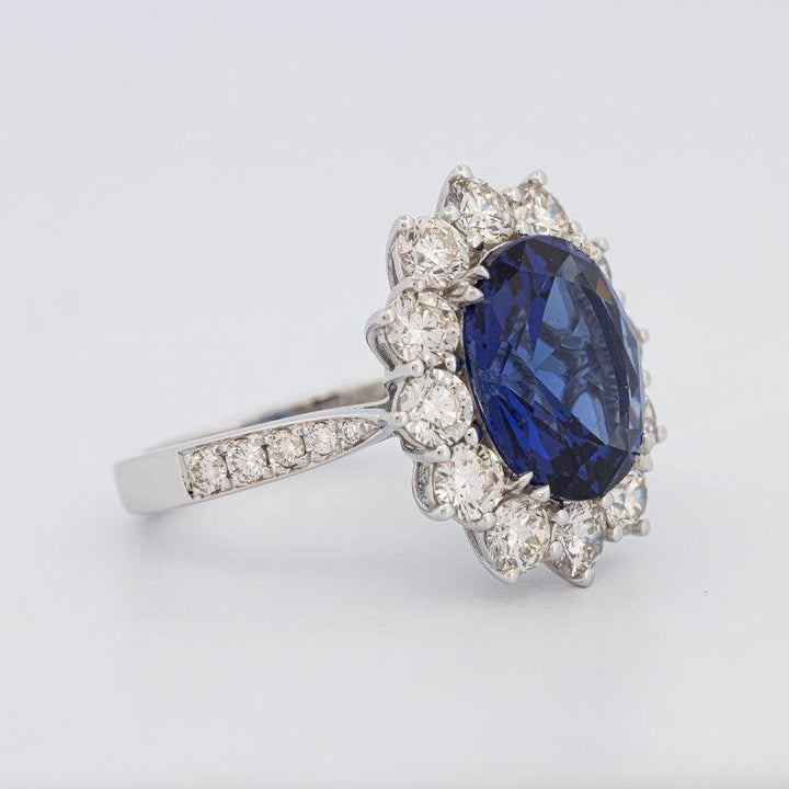 4.60 CT Oval Bue Sapphire Flower Ring - ZIZOV DIAMONDS