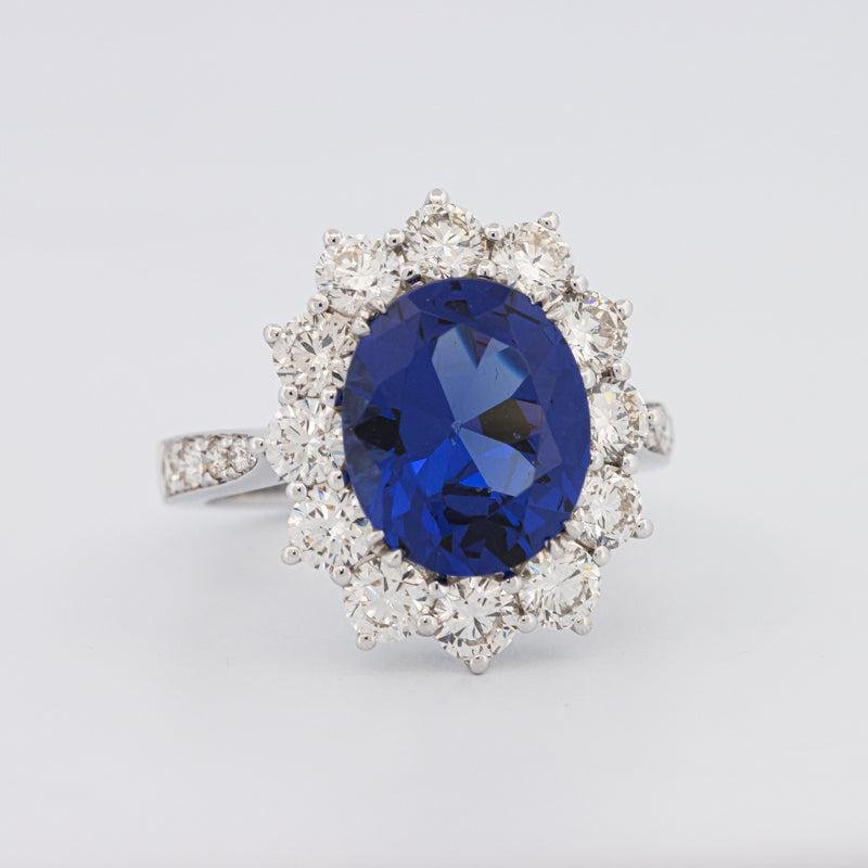 4.60 CT Oval Bue Sapphire Flower Ring - ZIZOV DIAMONDS