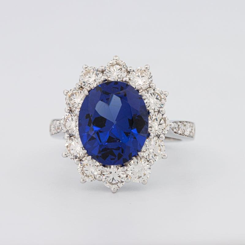 4.60 CT Oval Bue Sapphire Flower Ring - ZIZOV DIAMONDS