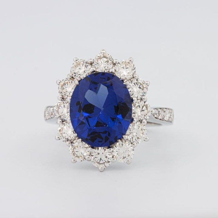 4.60 CT Oval Bue Sapphire Flower Ring - ZIZOV DIAMONDS