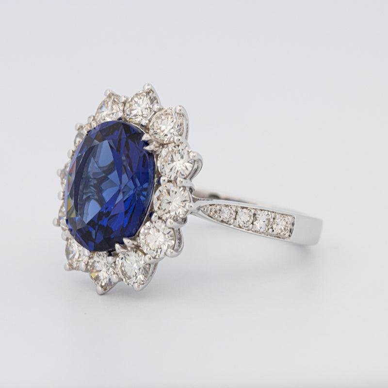 4.60 CT Oval Bue Sapphire Flower Ring - ZIZOV DIAMONDS