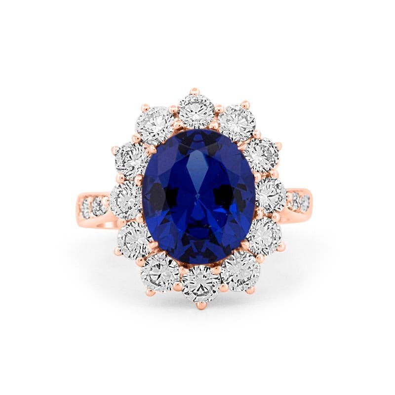 4.60 CT Oval Bue Sapphire Flower Ring - ZIZOV DIAMONDS