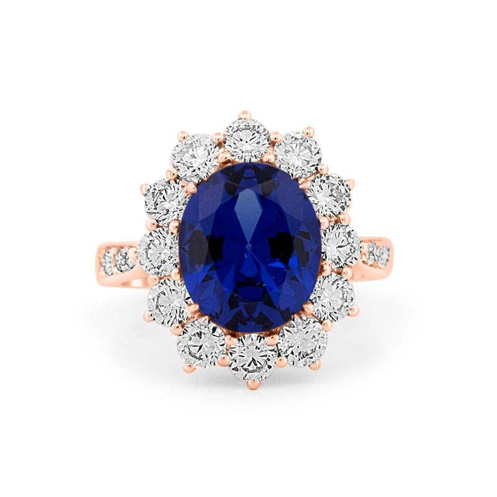 4.60 CT Oval Bue Sapphire Flower Ring - ZIZOV DIAMONDS