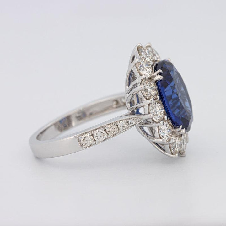 4.60 CT Oval Bue Sapphire Flower Ring - ZIZOV DIAMONDS