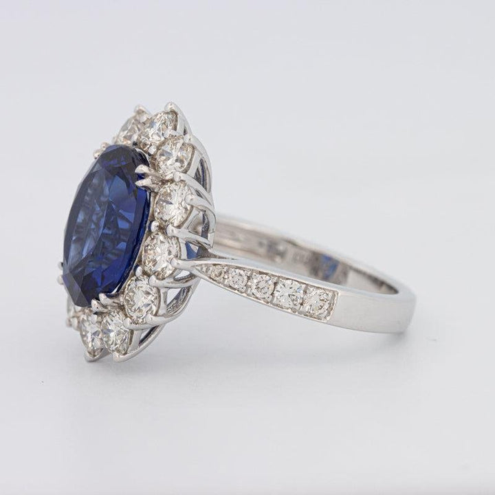 4.60 CT Oval Bue Sapphire Flower Ring - ZIZOV DIAMONDS