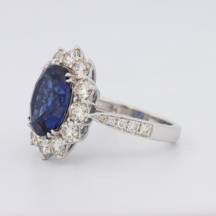 4.60 CT Oval Bue Sapphire Flower Ring - ZIZOV DIAMONDS