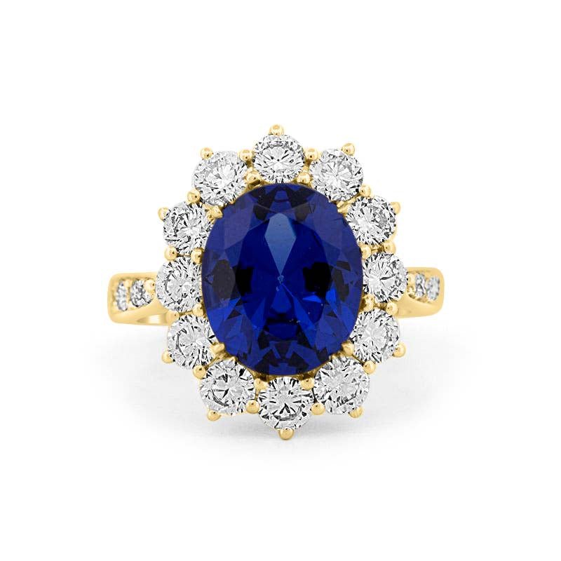 4.60 CT Oval Bue Sapphire Flower Ring - ZIZOV DIAMONDS