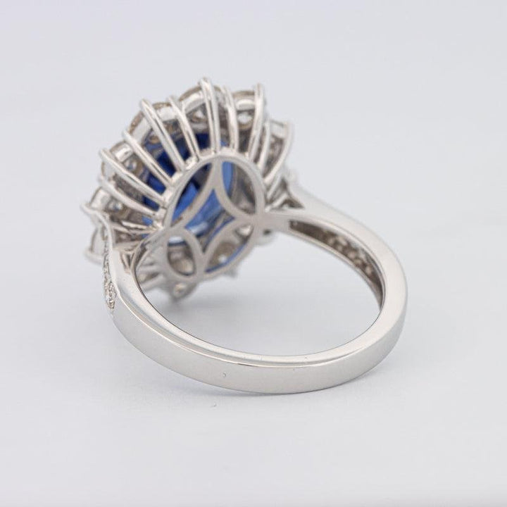4.60 CT Oval Bue Sapphire Flower Ring - ZIZOV DIAMONDS