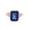 5.88 CT Emerald Cut Blue Sapphire Trilogy Ring (LG) - ZIZOV DIAMONDS