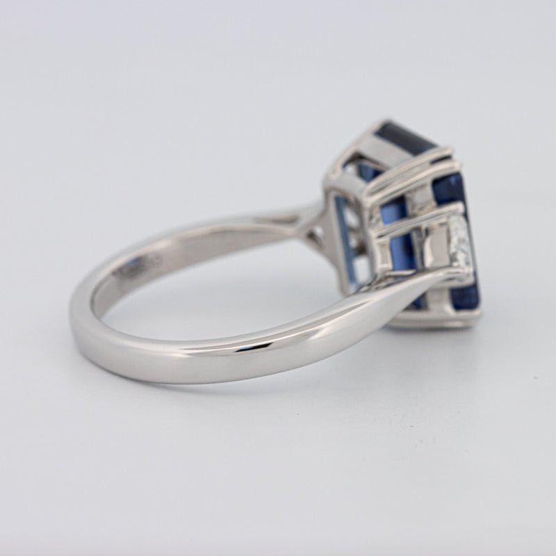 5.88 CT Emerald Cut Blue Sapphire Trilogy Ring (LG) - ZIZOV DIAMONDS