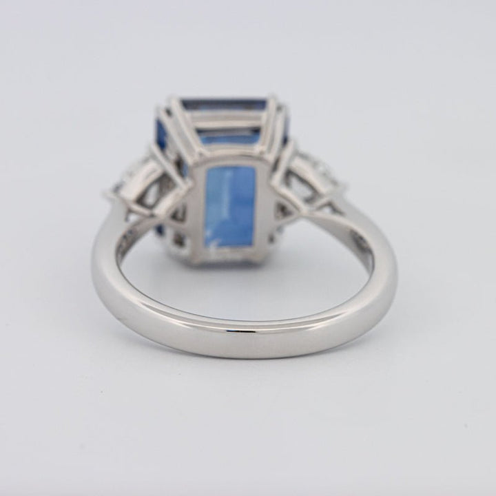 5.88 CT Emerald Cut Blue Sapphire Trilogy Ring (LG) - ZIZOV DIAMONDS