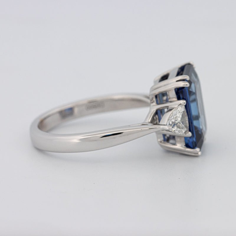 5.88 CT Emerald Cut Blue Sapphire Trilogy Ring (LG) - ZIZOV DIAMONDS