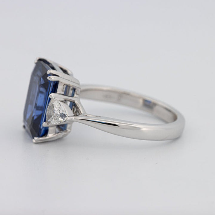 5.88 CT Emerald Cut Blue Sapphire Trilogy Ring (LG) - ZIZOV DIAMONDS