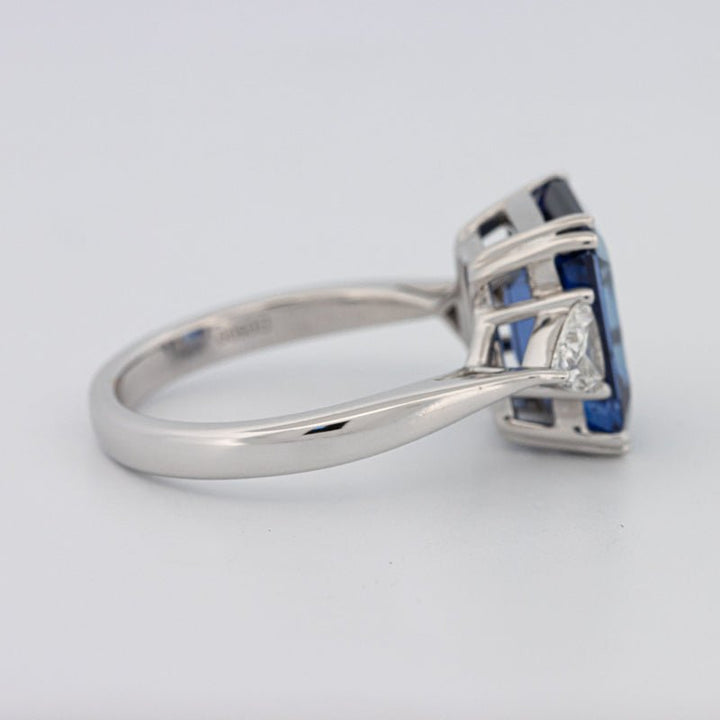 5.88 CT Emerald Cut Blue Sapphire Trilogy Ring (LG) - ZIZOV DIAMONDS