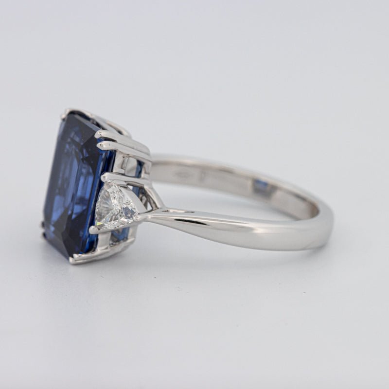 5.88 CT Emerald Cut Blue Sapphire Trilogy Ring (LG) - ZIZOV DIAMONDS