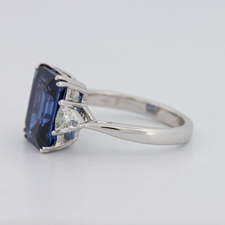5.88 CT Emerald Cut Blue Sapphire Trilogy Ring (LG) - ZIZOV DIAMONDS