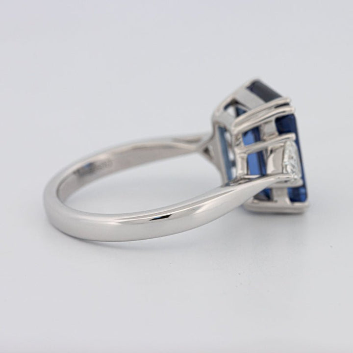 5.88 CT Emerald Cut Blue Sapphire Trilogy Ring (LG) - ZIZOV DIAMONDS