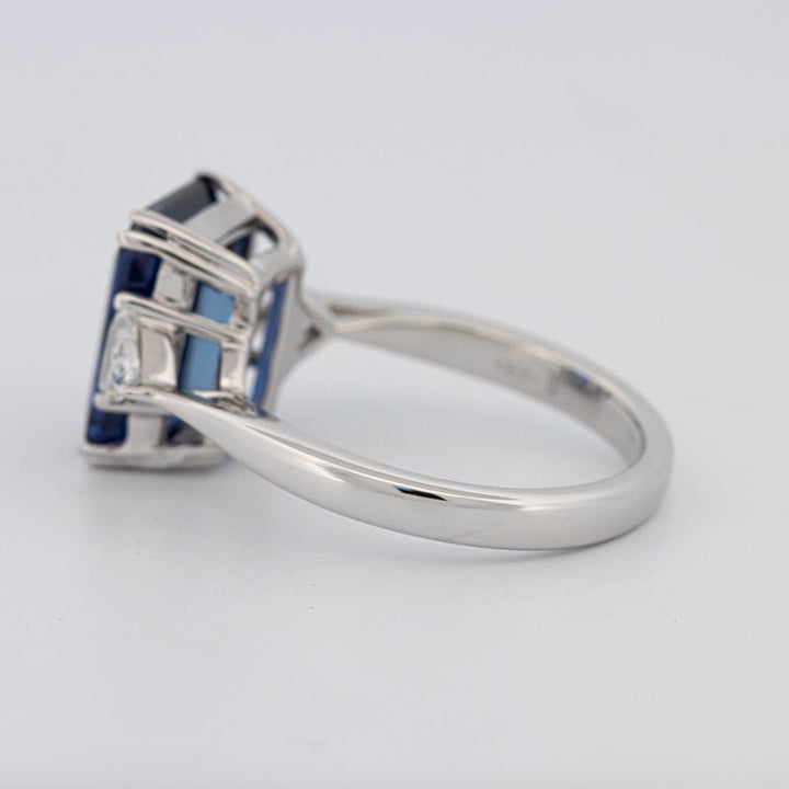 5.88 CT Emerald Cut Blue Sapphire Trilogy Ring (LG) - ZIZOV DIAMONDS