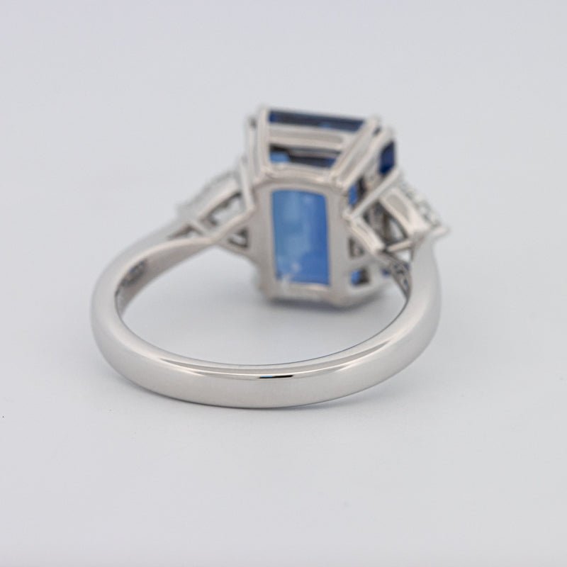 5.88 CT Emerald Cut Blue Sapphire Trilogy Ring (LG) - ZIZOV DIAMONDS
