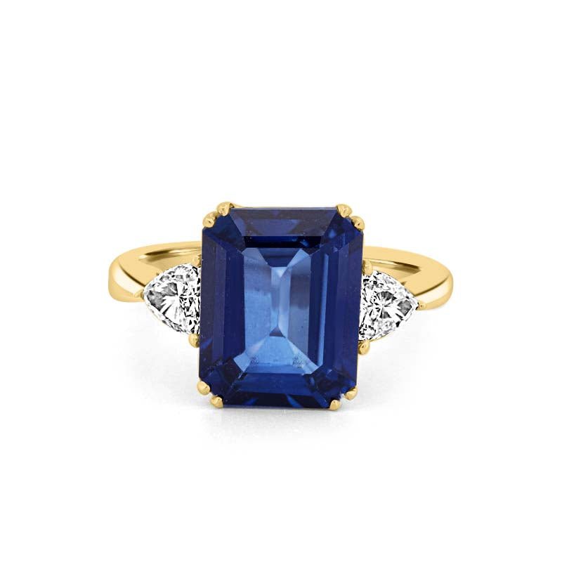 5.88 CT Emerald Cut Blue Sapphire Trilogy Ring (LG) - ZIZOV DIAMONDS