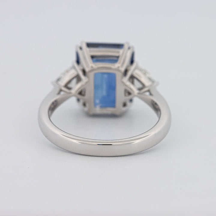 5.88 CT Emerald Cut Blue Sapphire Trilogy Ring (LG) - ZIZOV DIAMONDS
