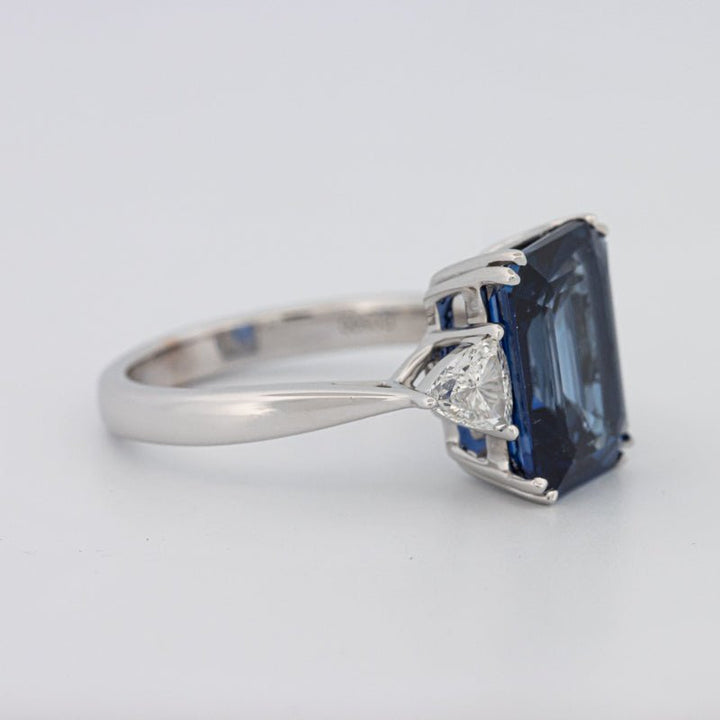 5.88 CT Emerald Cut Blue Sapphire Trilogy Ring (LG) - ZIZOV DIAMONDS