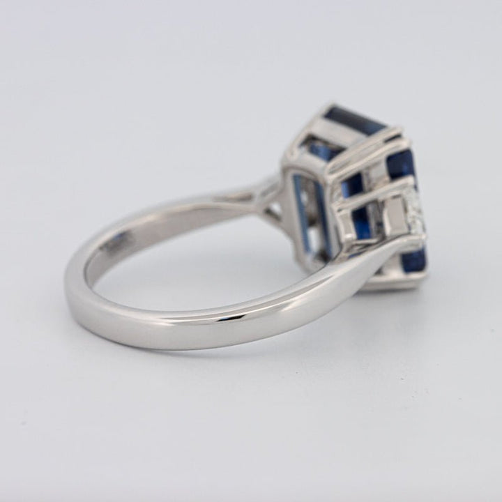 5.88 CT Emerald Cut Blue Sapphire Trilogy Ring (LG) - ZIZOV DIAMONDS