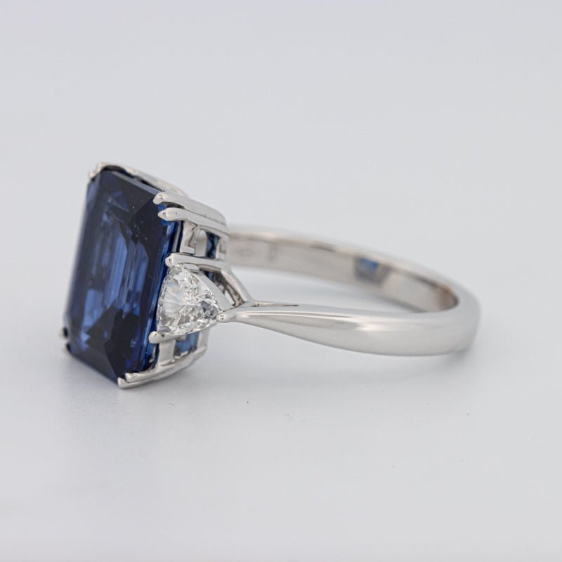 5.88 CT Emerald Cut Blue Sapphire Trilogy Ring (LG) - ZIZOV DIAMONDS