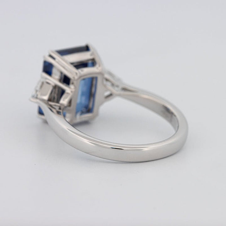 5.88 CT Emerald Cut Blue Sapphire Trilogy Ring (LG) - ZIZOV DIAMONDS