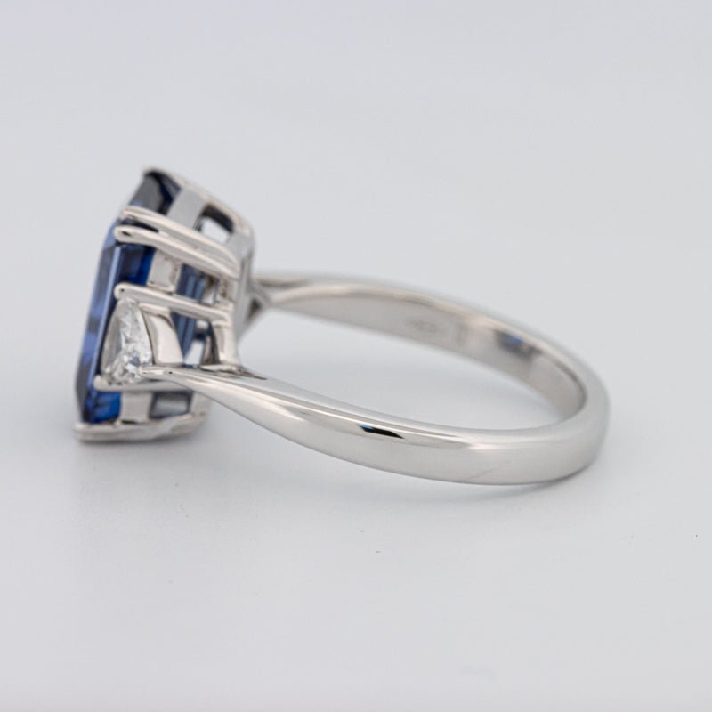 5.88 CT Emerald Cut Blue Sapphire Trilogy Ring (LG) - ZIZOV DIAMONDS