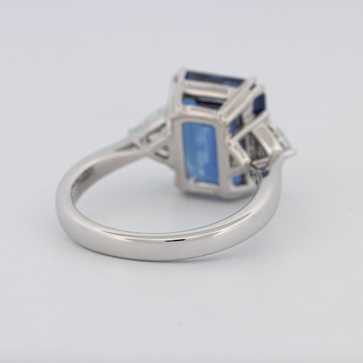 5.88 CT Emerald Cut Blue Sapphire Trilogy Ring (LG) - ZIZOV DIAMONDS
