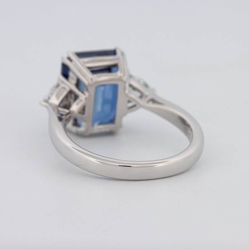 5.88 CT Emerald Cut Blue Sapphire Trilogy Ring (LG) - ZIZOV DIAMONDS