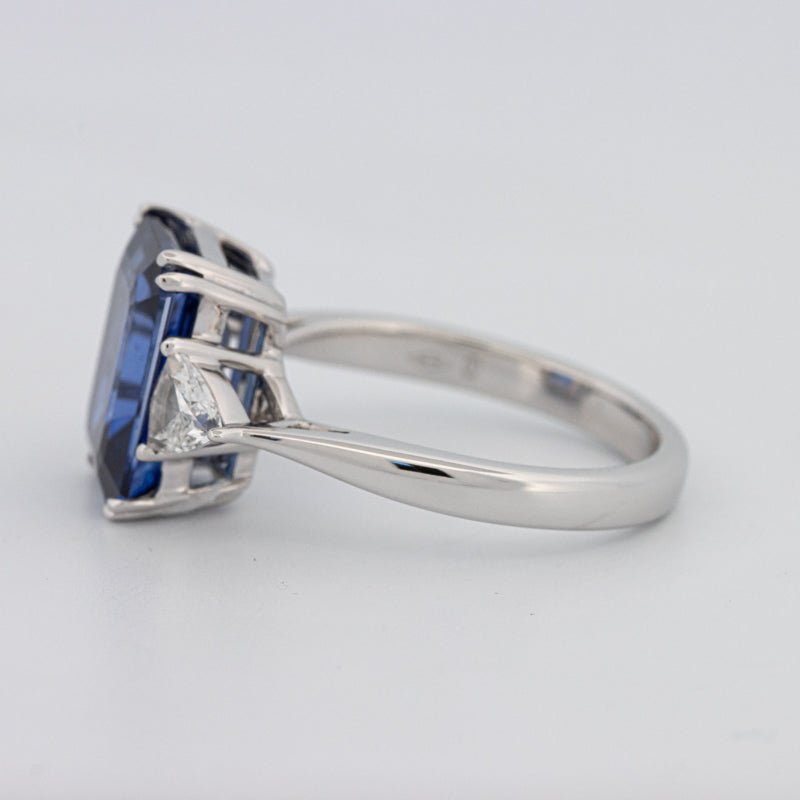 5.88 CT Emerald Cut Blue Sapphire Trilogy Ring (LG) - ZIZOV DIAMONDS