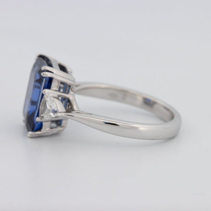 5.88 CT Emerald Cut Blue Sapphire Trilogy Ring (LG) - ZIZOV DIAMONDS