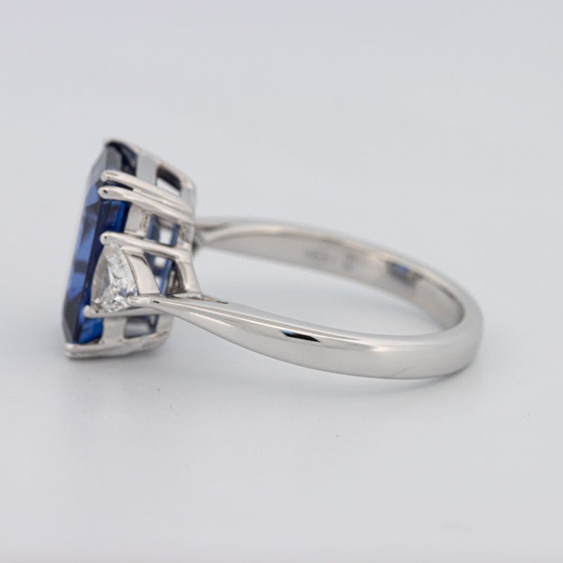 5.88 CT Emerald Cut Blue Sapphire Trilogy Ring (LG) - ZIZOV DIAMONDS