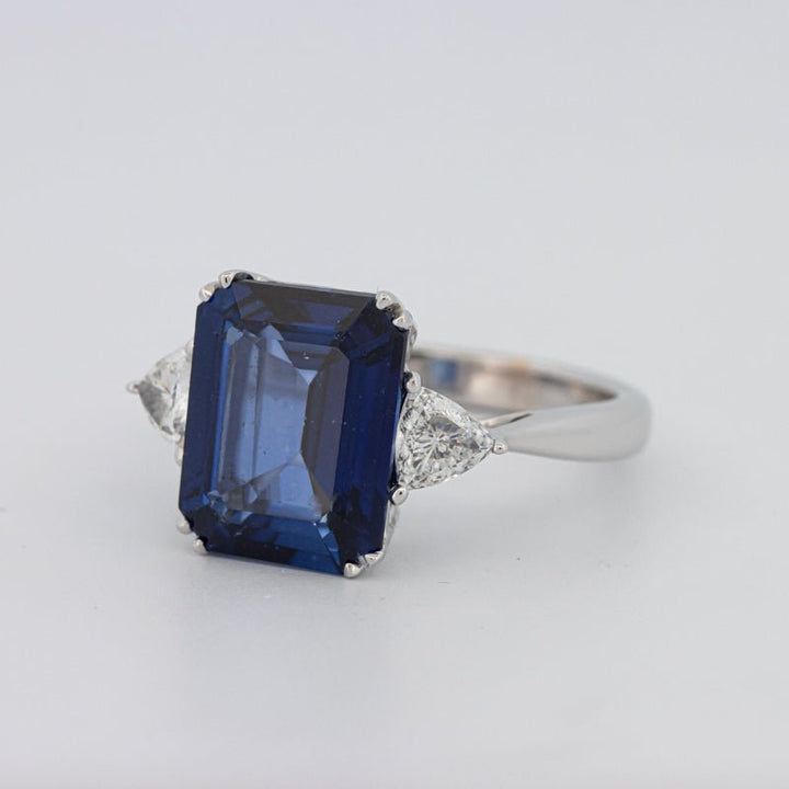 5.88 CT Emerald Cut Blue Sapphire Trilogy Ring (LG) - ZIZOV DIAMONDS