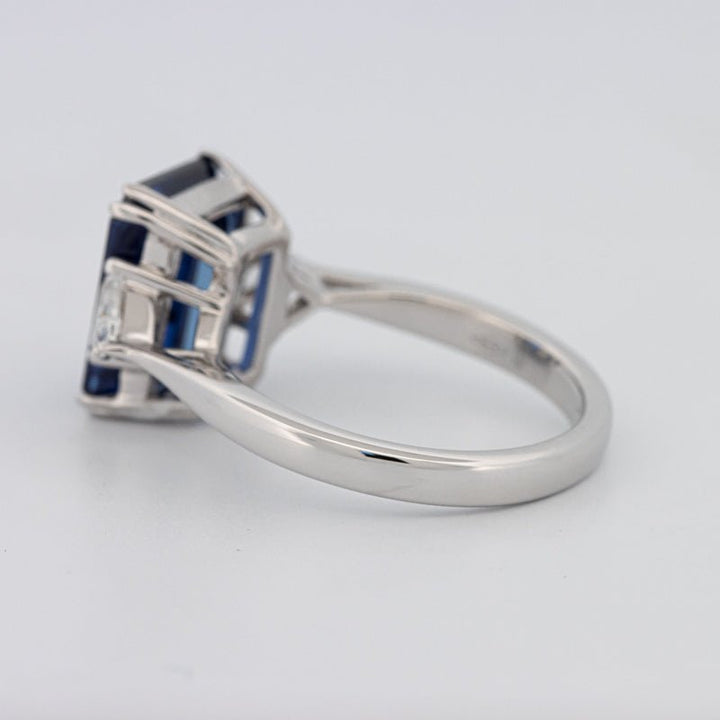 5.88 CT Emerald Cut Blue Sapphire Trilogy Ring (LG) - ZIZOV DIAMONDS