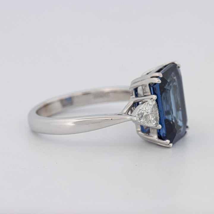 5.88 CT Emerald Cut Blue Sapphire Trilogy Ring (LG) - ZIZOV DIAMONDS