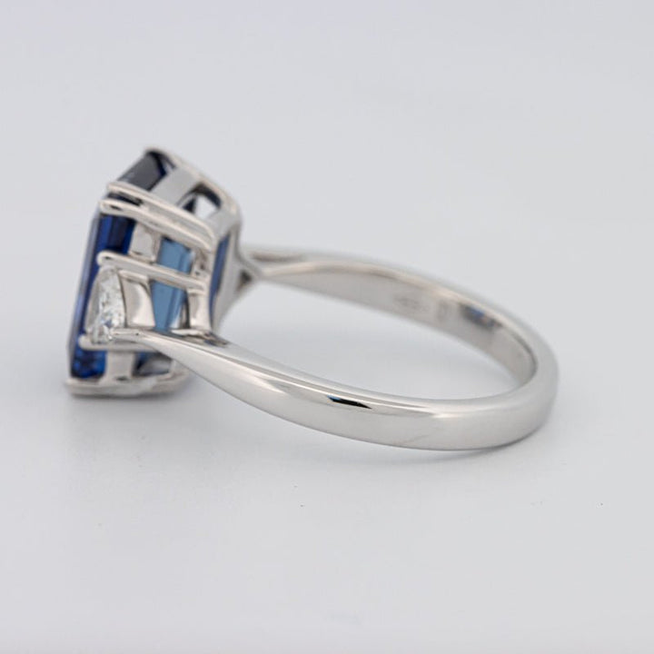 5.88 CT Emerald Cut Blue Sapphire Trilogy Ring (LG) - ZIZOV DIAMONDS