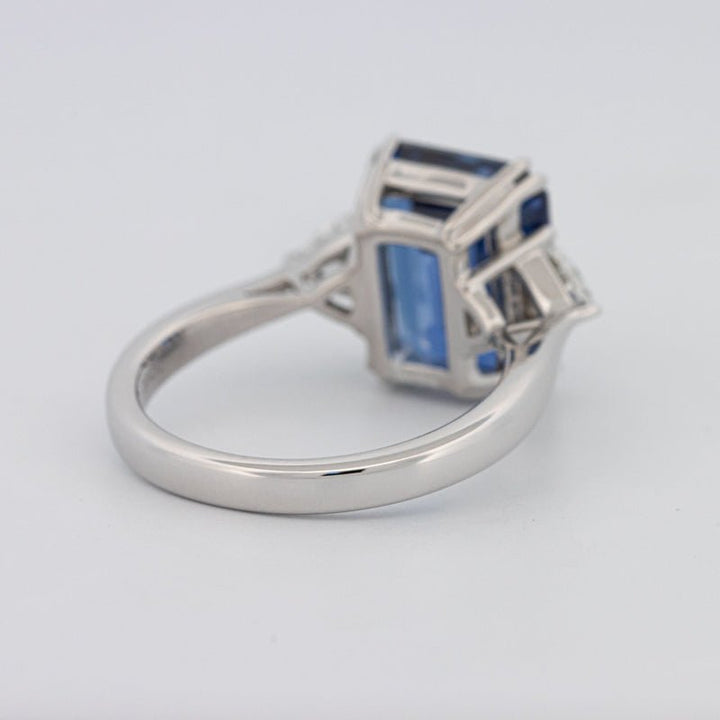 5.88 CT Emerald Cut Blue Sapphire Trilogy Ring (LG) - ZIZOV DIAMONDS