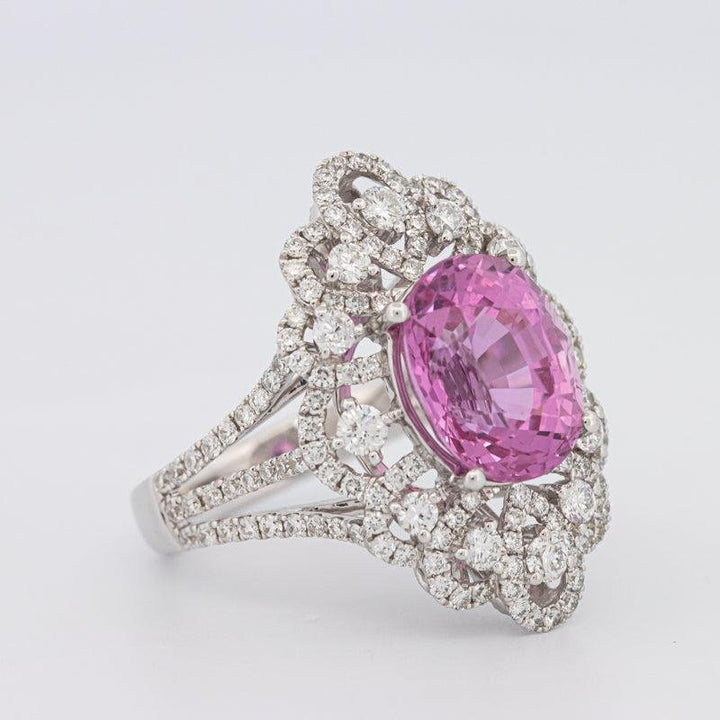 6.18 CT Oval Madagascar Pink Sapphire Flower Ring - ZIZOV DIAMONDS