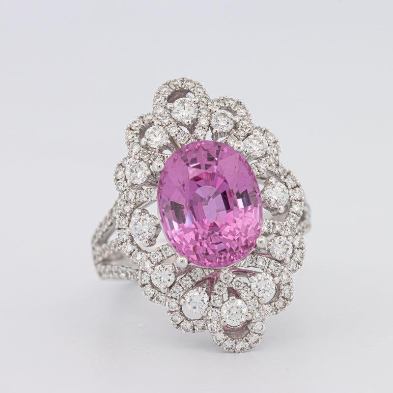6.18 CT Oval Madagascar Pink Sapphire Flower Ring - ZIZOV DIAMONDS
