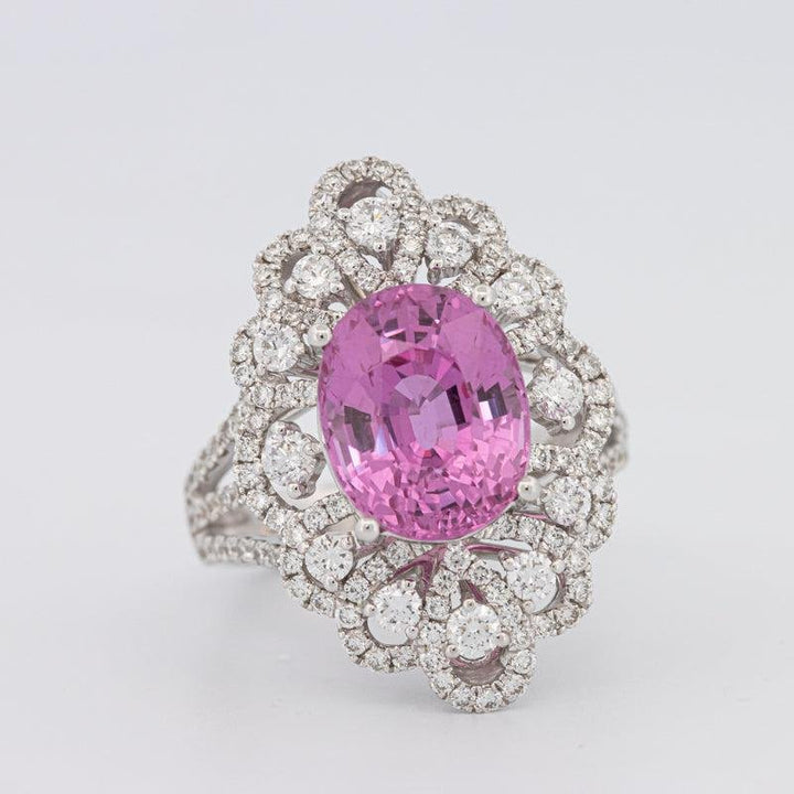 6.18 CT Oval Madagascar Pink Sapphire Flower Ring - ZIZOV DIAMONDS