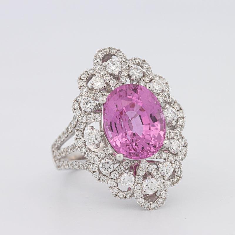 6.18 CT Oval Madagascar Pink Sapphire Flower Ring - ZIZOV DIAMONDS