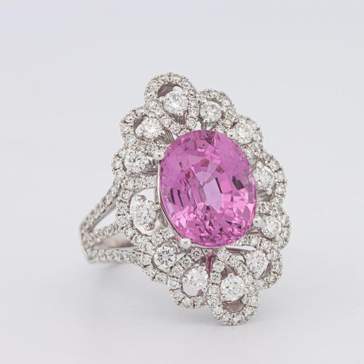 6.18 CT Oval Madagascar Pink Sapphire Flower Ring - ZIZOV DIAMONDS