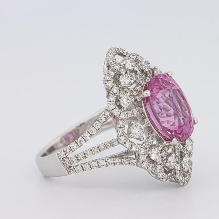 6.18 CT Oval Madagascar Pink Sapphire Flower Ring - ZIZOV DIAMONDS