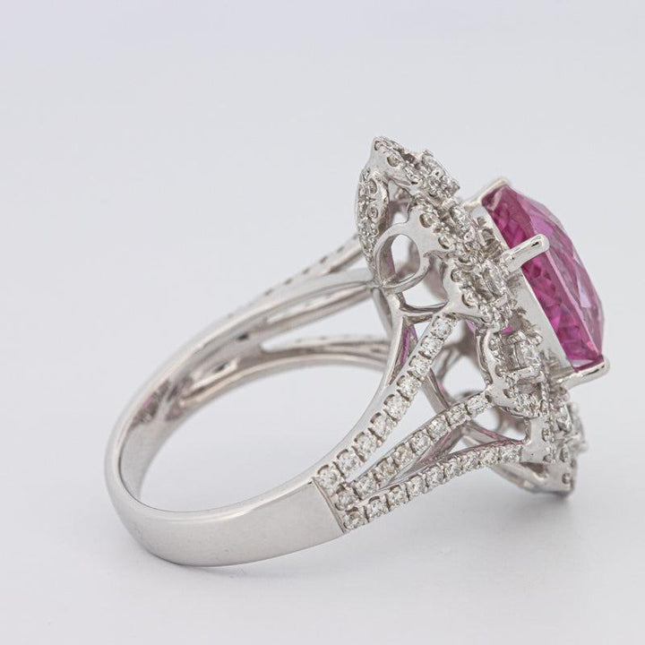 6.18 CT Oval Madagascar Pink Sapphire Flower Ring - ZIZOV DIAMONDS